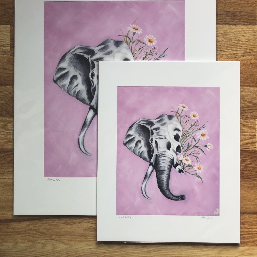 Pinky Ivory Elephant - signed art print 8x10